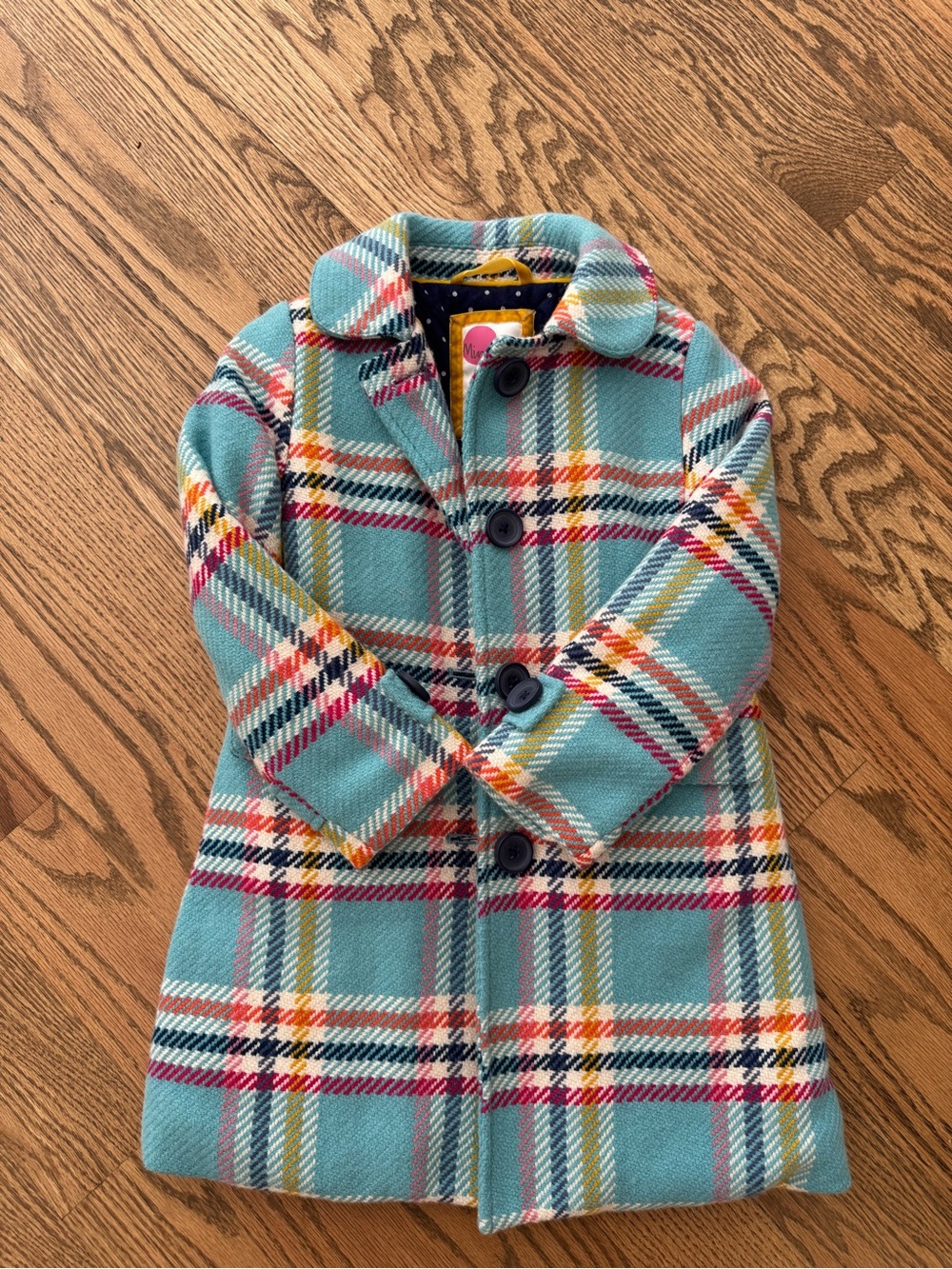 Mini Boden Aqua Plaid Girls' Pea Coat SZ 5T